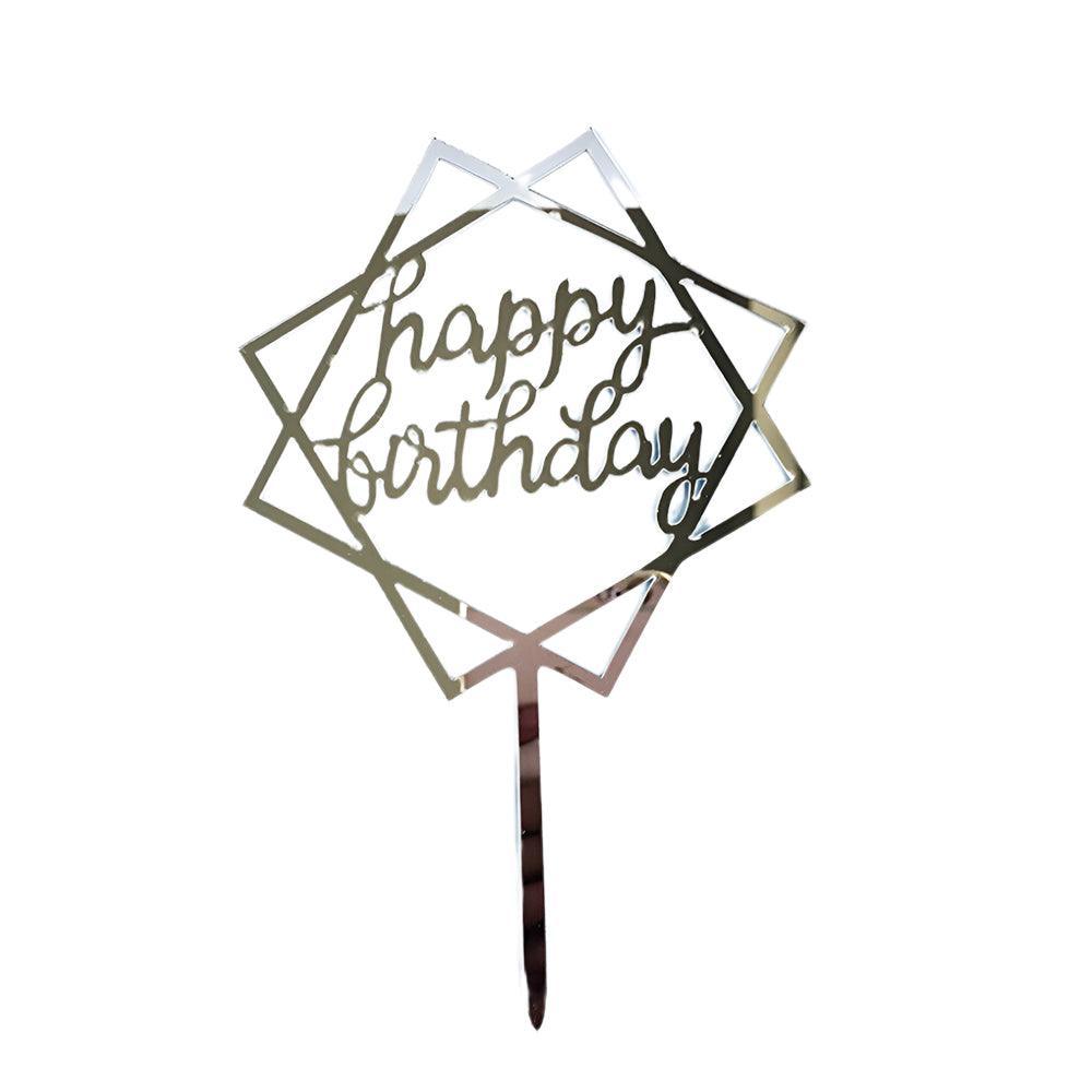 Acrylic Home Happy Birthday Decor Baking Cake Topper Card Party Decor Supply - Black B224