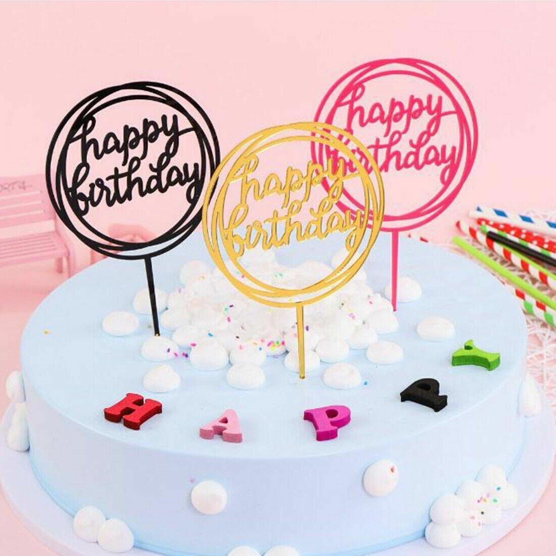 Acrylic Home Happy Birthday Decor Baking Cake Topper Card Party Decor Supply - Gold G24