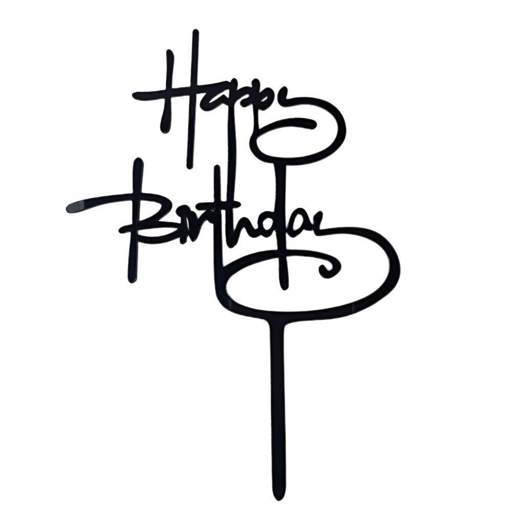 Acrylic Home Happy Birthday Decor Baking Cake Topper Card Party Decor Supply - Gold G24