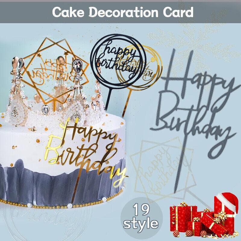Acrylic Home Happy Birthday Decor Baking Cake Topper Card Party Decor Supply - Pink P48