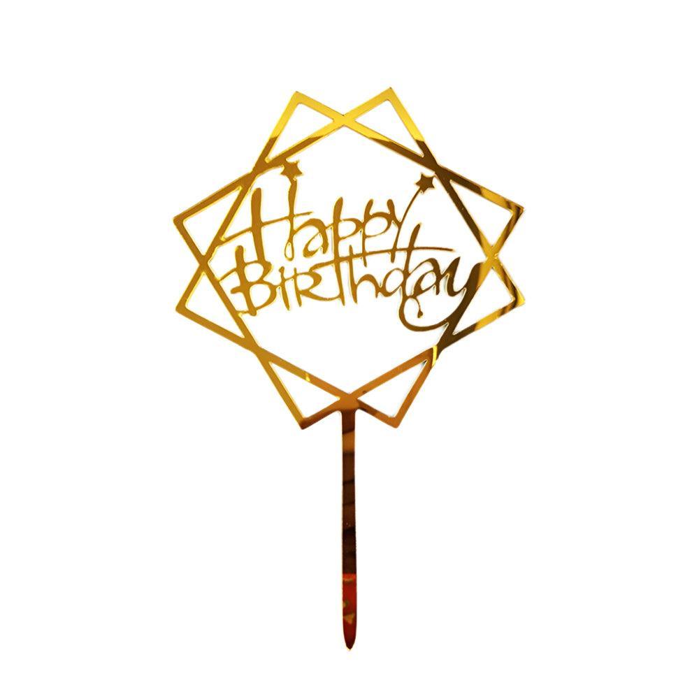 Acrylic Home Happy Birthday Decor Baking Cake Topper Card Party Decor Supply - Silver S24