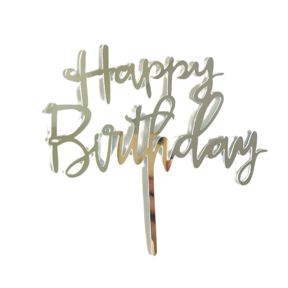 Acrylic Home Happy Birthday Decor Baking Cake Topper Card Party Decor Supply - Silver S24