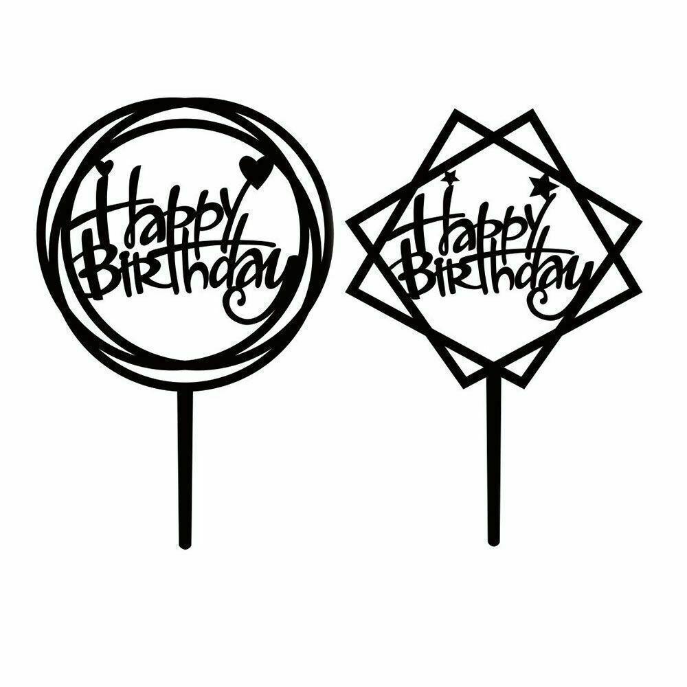 Acrylic Home Happy Birthday Decor Baking Cake Topper Card Party Decor Supply - Silver S48