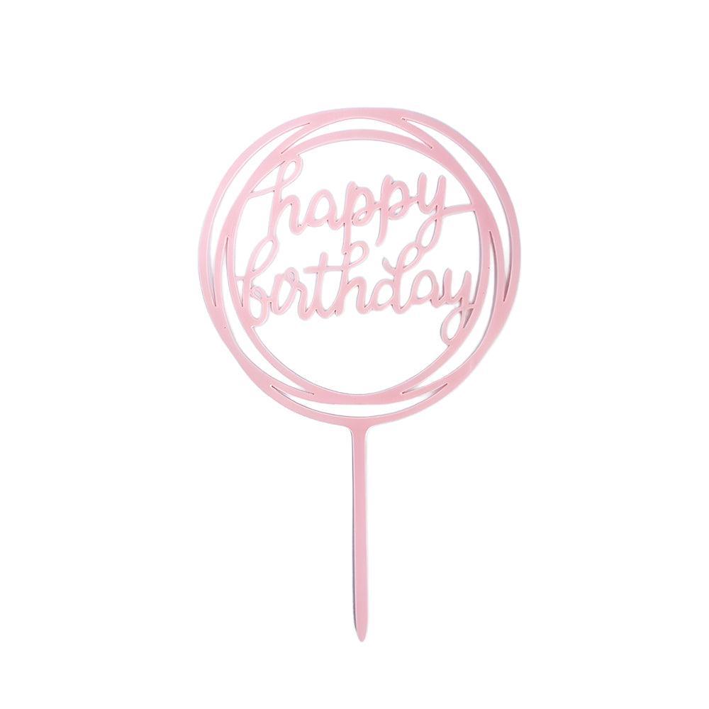 Acrylic Home Happy Birthday Decor Baking Cake Topper Card Party Decor Supply - Silver S48