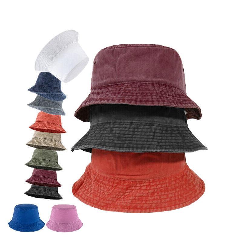 Unisex Men Women Washed Cotton Outdoor Camping Sports Bucket Hats Fisherman Hat - Wine Red