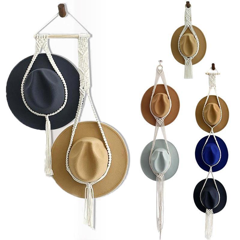 Boho Hand-Woven Macrame Hat Display Rack Hanging Cap Holder 1-3 Hat Rope hanger - D(2Hat Rope hanger)