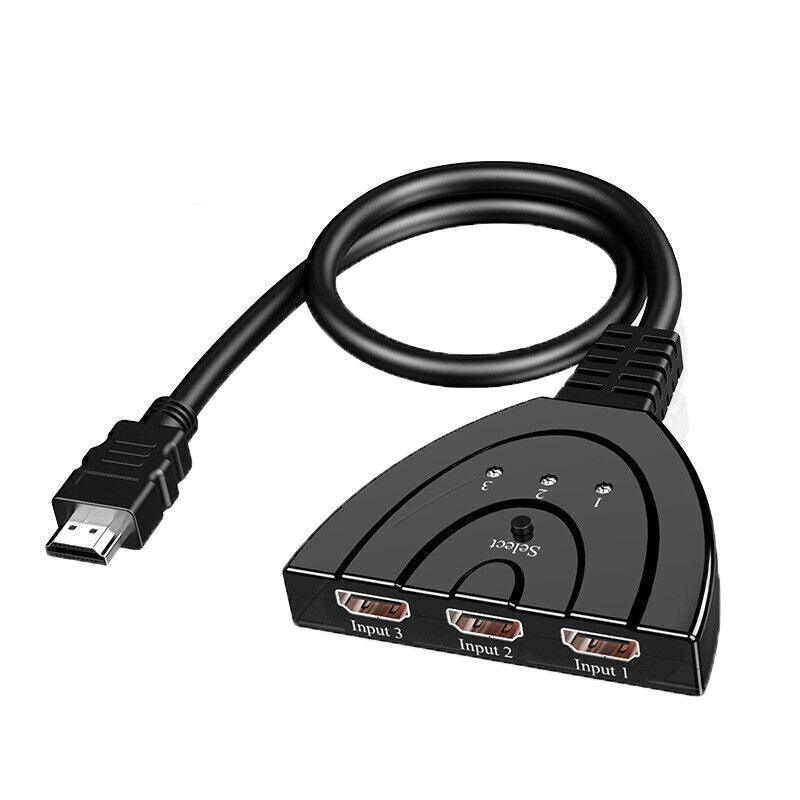 HDMI Switch Splitter 3-in-1 5-in-1 or 1-in-2 1080p 4K Manual or Remote Options - 3 in 1 Switch 4K Remote IR