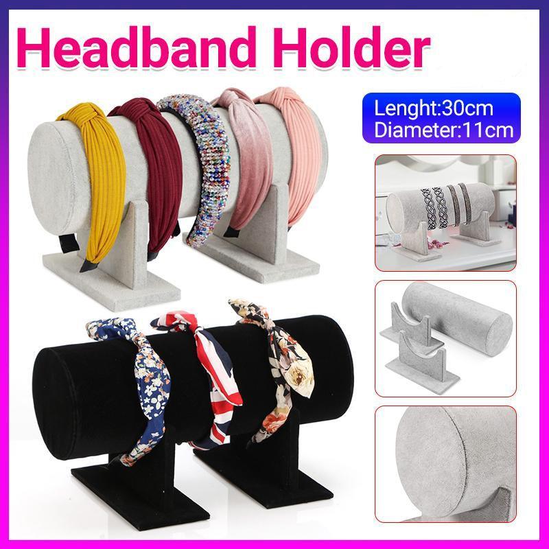 Jewelry Display Stand Headband Holder Organizer Chains Velvet Storage Rack - Grey