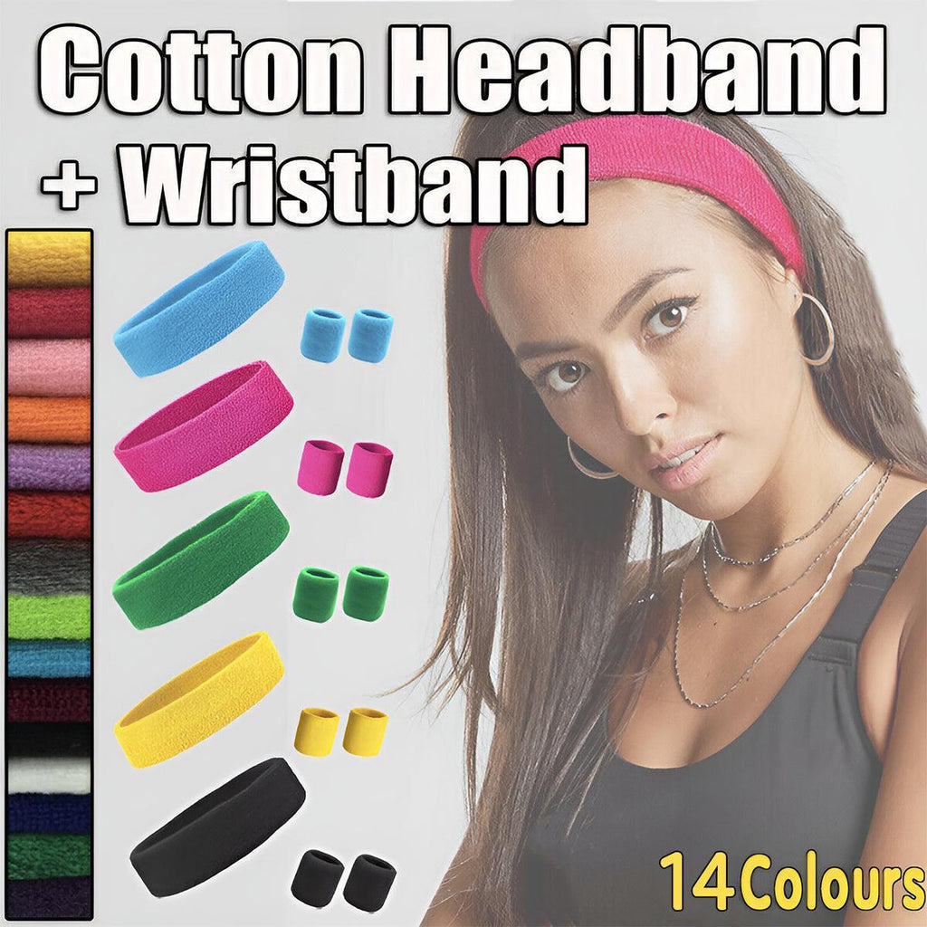Wristbands Headband Sweatbands Sweat Band For Sport Tennis Badminton Yoga Cotton - White