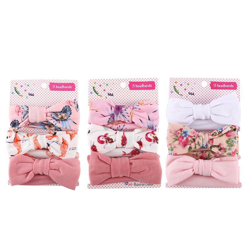 3PCS Soft Headband Wrap Set with Top Knot Single Bow Turban Style Hairbands - #1