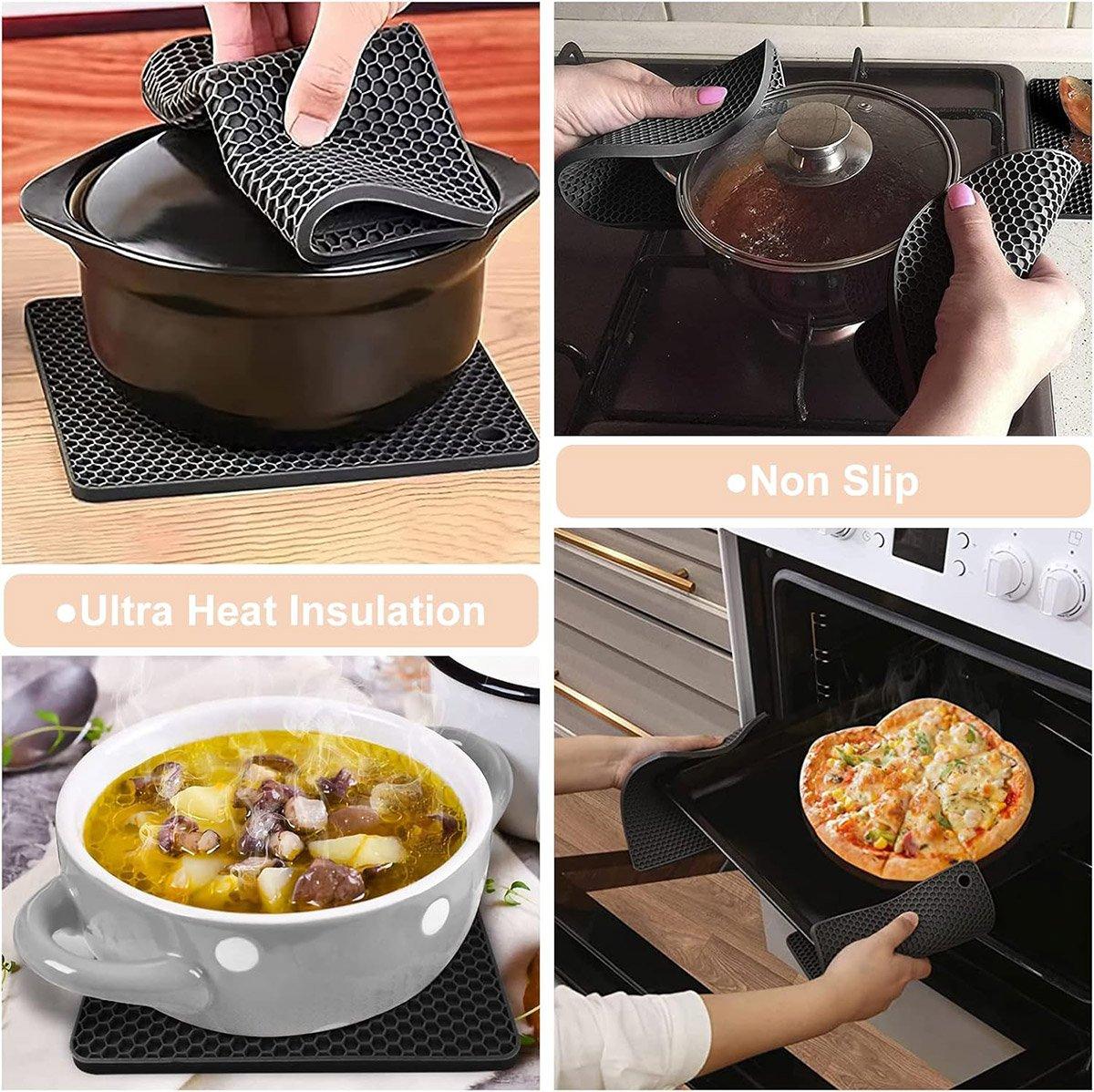 4pcs Silicone Honeycomb Heat Resistant Mats Table Cup Pot Coasters Home Kitchen - Blue