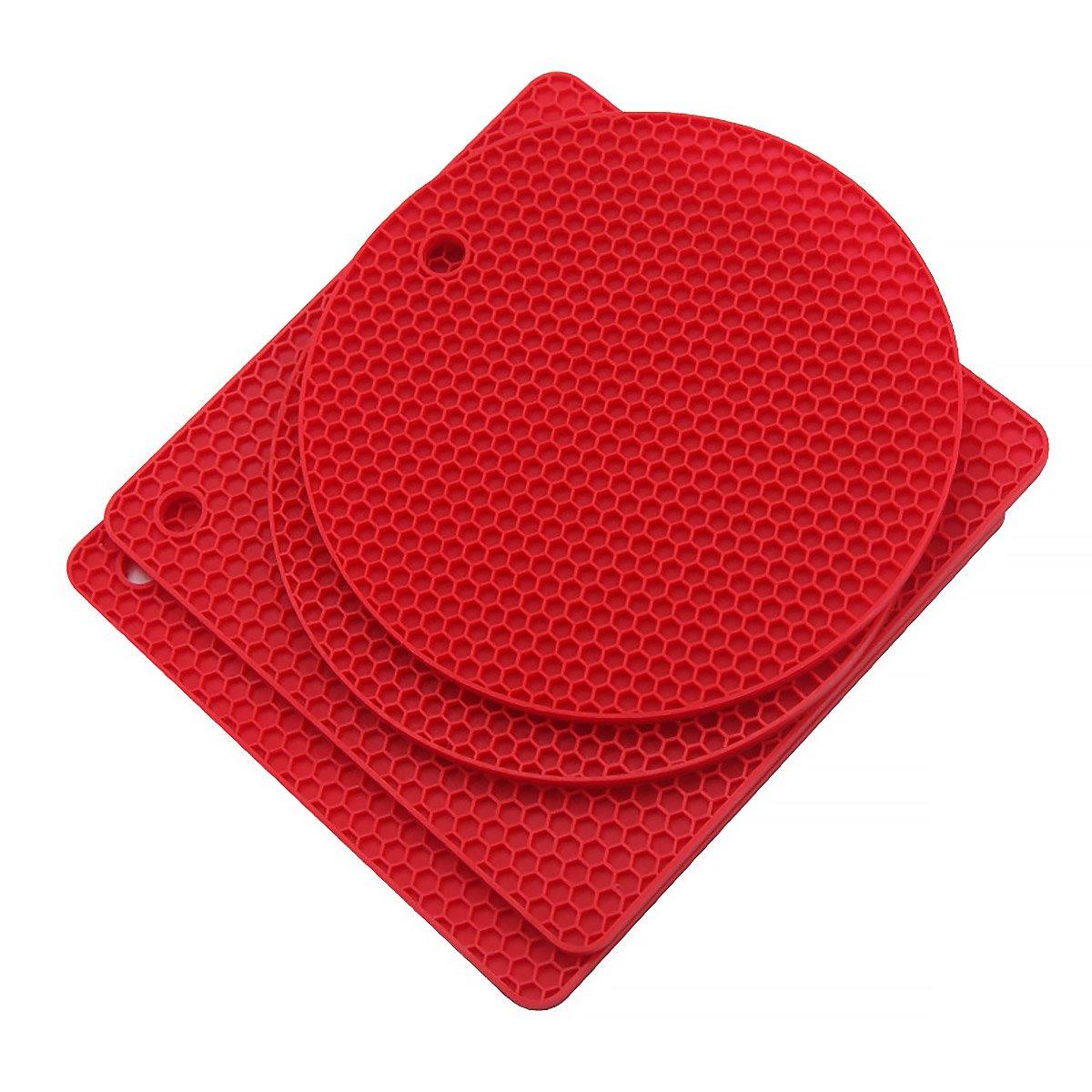 4pcs Silicone Honeycomb Heat Resistant Mats Table Cup Pot Coasters Home Kitchen - Green