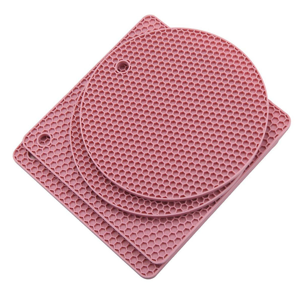 4pcs Silicone Honeycomb Heat Resistant Mats Table Cup Pot Coasters Home Kitchen - Grey