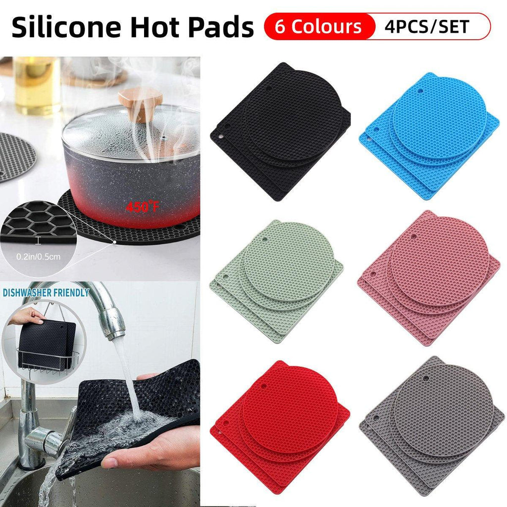 4pcs Silicone Honeycomb Heat Resistant Mats Table Cup Pot Coasters Home Kitchen - Red