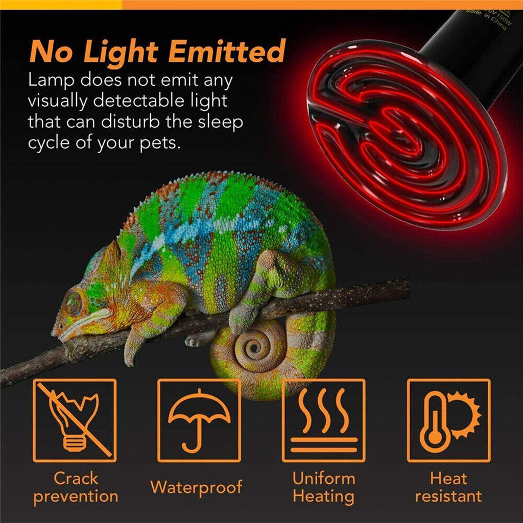 2X Ceramic Infrared Heat Lamp Bulbs for Reptiles and Terrariums - 50W-2PCS