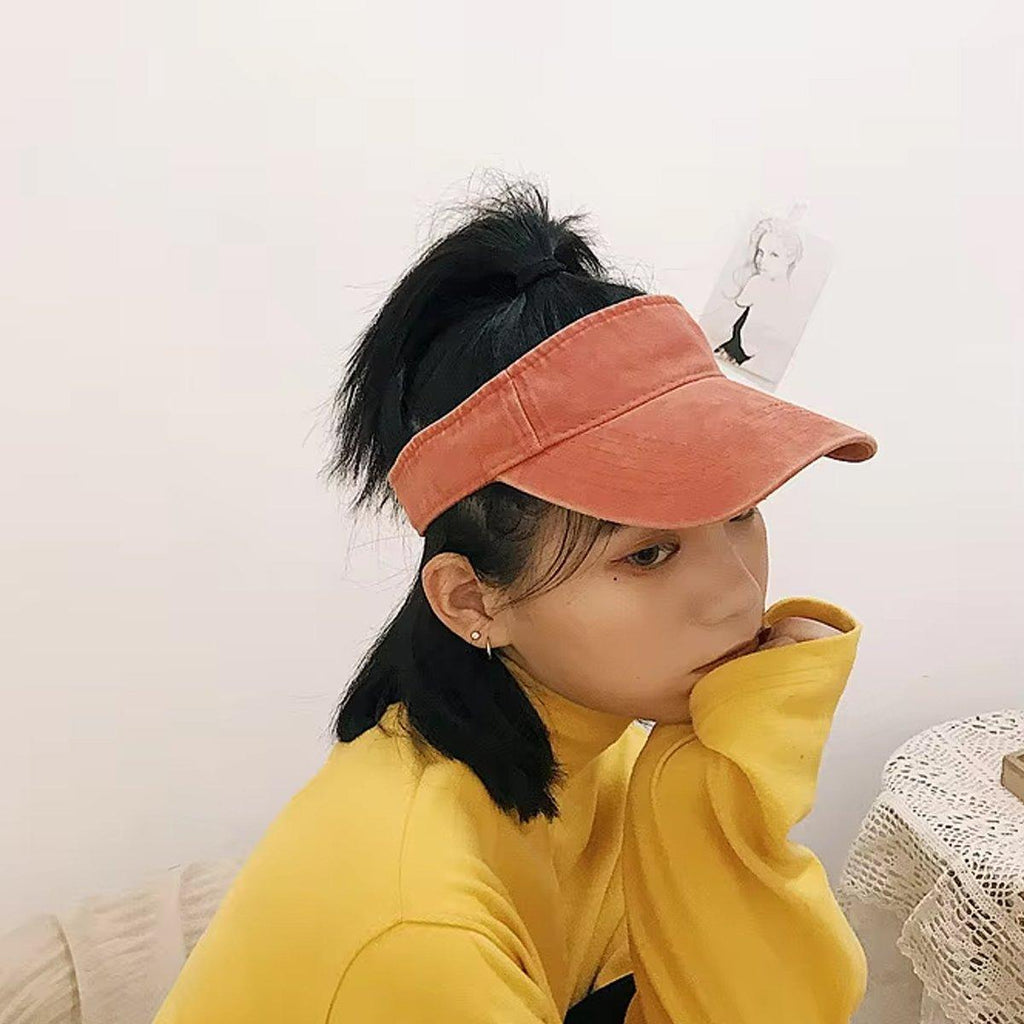 Unisex Summer Denim Sun Visor Cap Breathable Washed Running Hat UV Protection - Orange