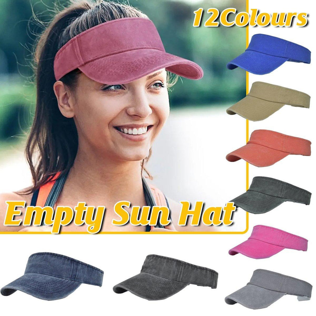 Unisex Summer Denim Sun Visor Cap Breathable Washed Running Hat UV Protection - Rose-Red