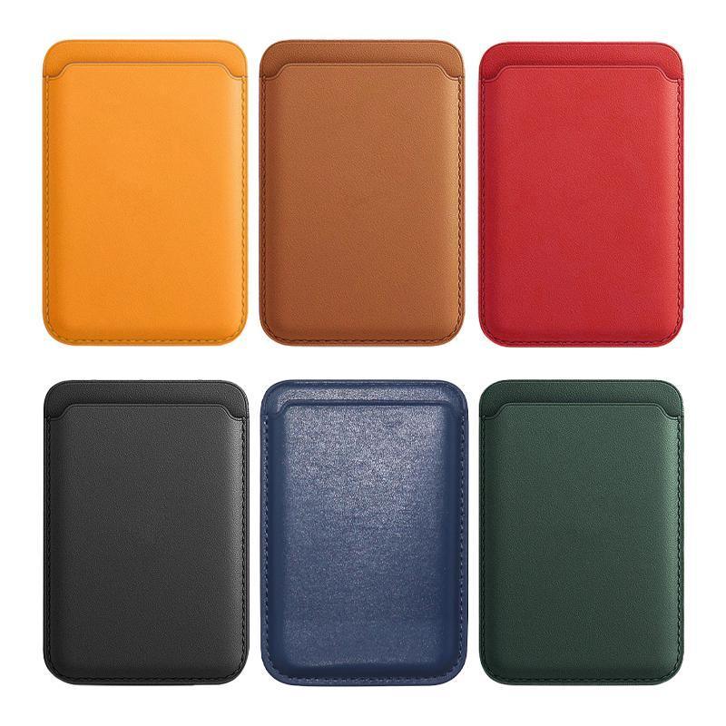 Leather Card Holder Wallet Pocket for iPhone 14 13 Pro Max with Snap-On Attachment - Black