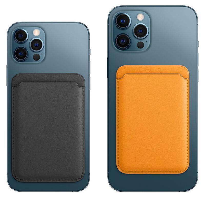 Leather Card Holder Wallet Pocket for iPhone 14 13 Pro Max with Snap-On Attachment - Light Brown