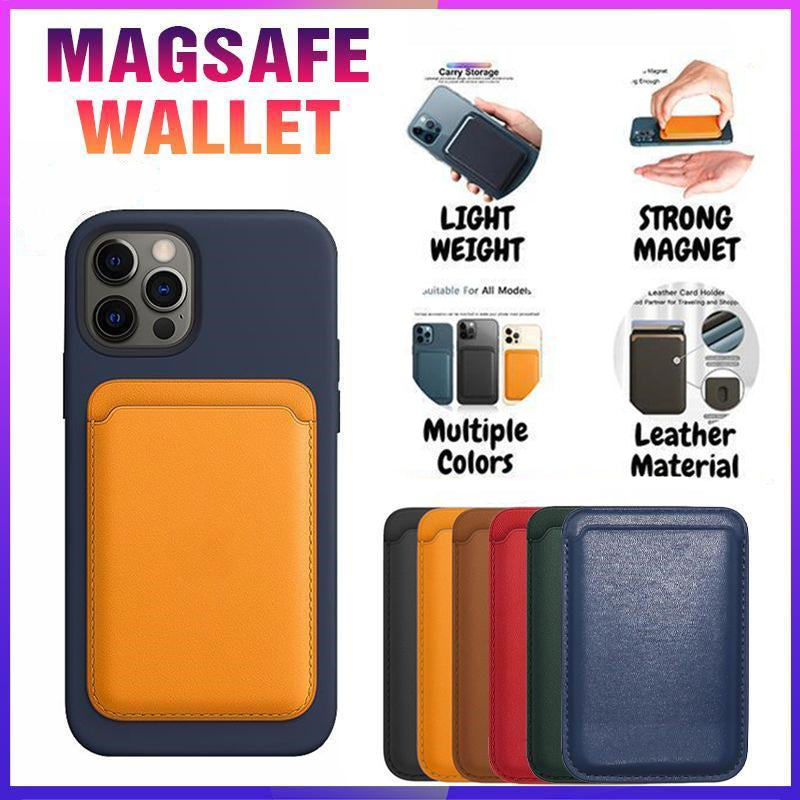 Leather Card Holder Wallet Pocket for iPhone 14 13 Pro Max with Snap-On Attachment - Red