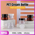 10pcs PET Plastic Cosmetic Bottles Refillable Travel Face Cream Containers - 60ml-Brown+White-Single