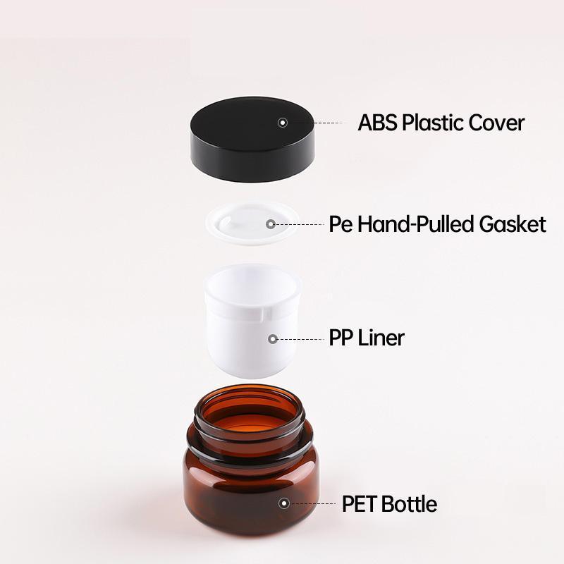 10pcs PET Plastic Cosmetic Bottles Refillable Travel Face Cream Containers - 60ml-Transparent+Black-Single