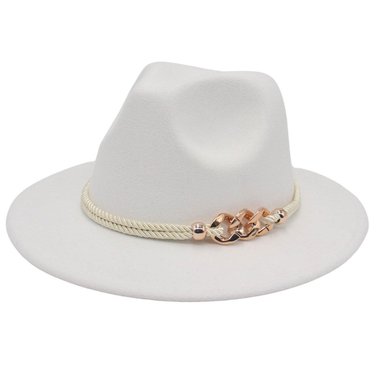Jazz Hat Autumn Winter Retro Large Brim Hat for Men and Women Stylish Headwear - Beige