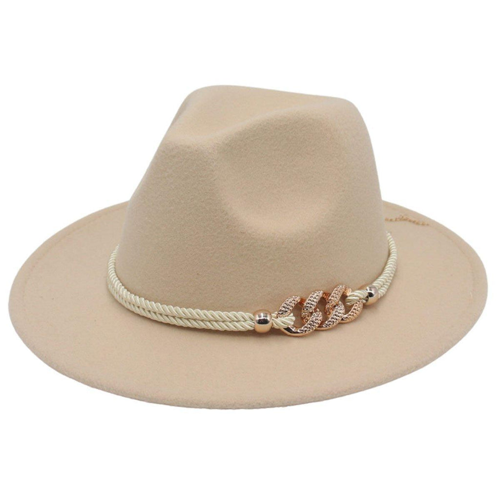 Jazz Hat Autumn Winter Retro Large Brim Hat for Men and Women Stylish Headwear - Beige