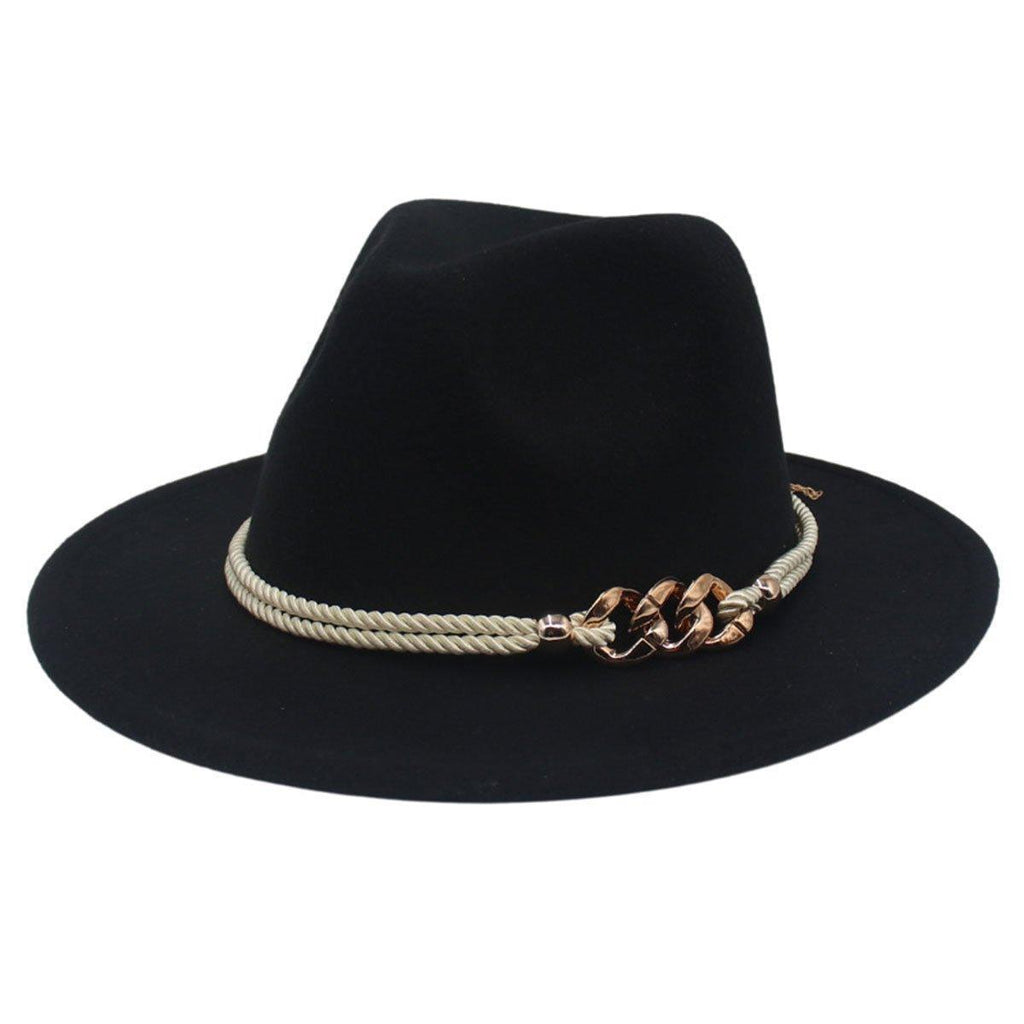 Jazz Hat Autumn Winter Retro Large Brim Hat for Men and Women Stylish Headwear - Beige