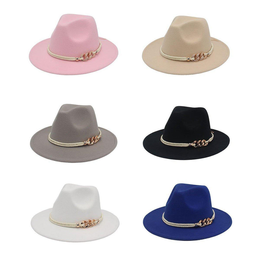 Jazz Hat Autumn Winter Retro Large Brim Hat for Men and Women Stylish Headwear - Blue