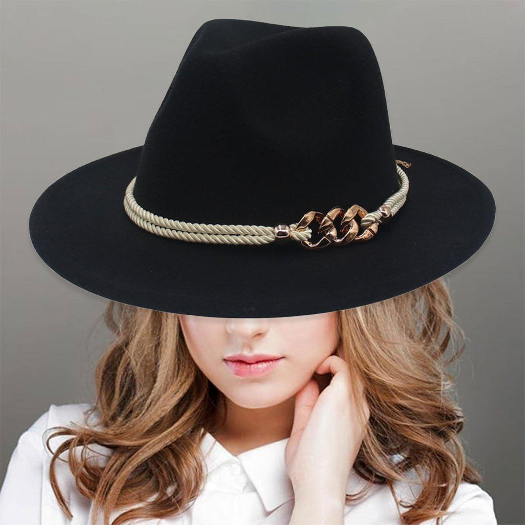 Jazz Hat Autumn Winter Retro Large Brim Hat for Men and Women Stylish Headwear - Blue
