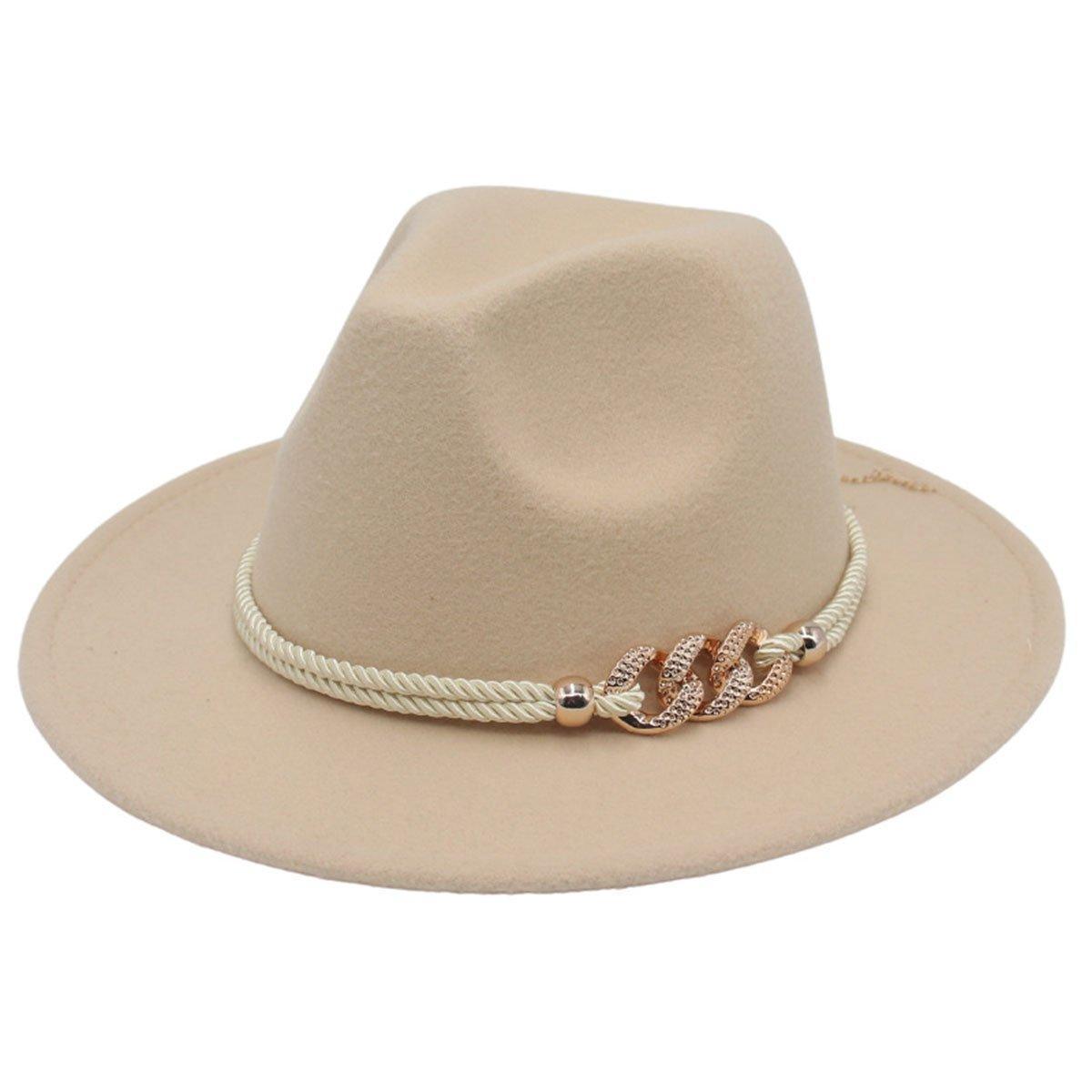 Jazz Hat Autumn Winter Retro Large Brim Hat for Men and Women Stylish Headwear - Light Grey