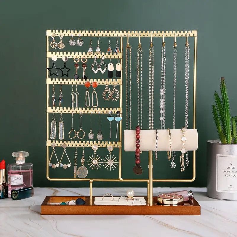 Jewelry Display Rack Earrings Organizer Stand for Jewelry Hangers Storage Holder - Gold
