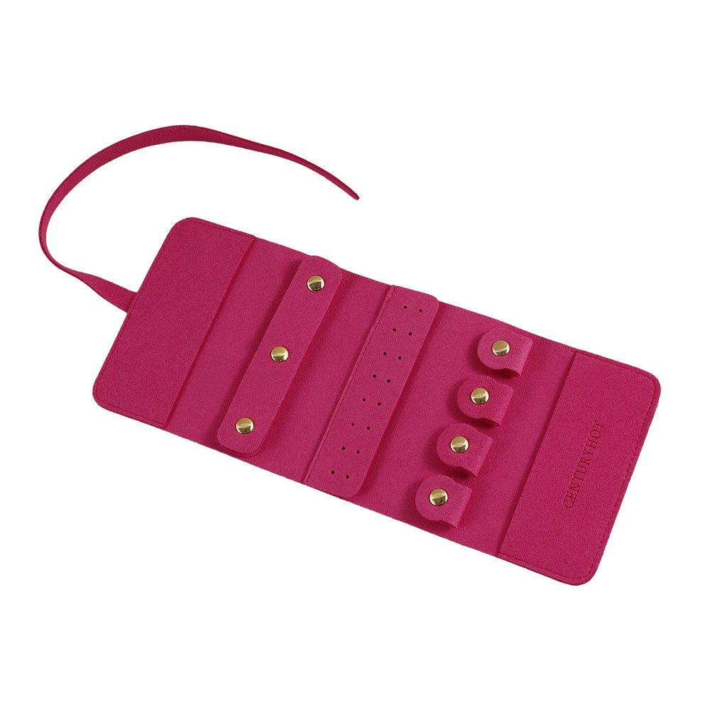 Portable Microfiber Jewelry Storage Bag Roll Organizer for Earrings Necklaces - Brown