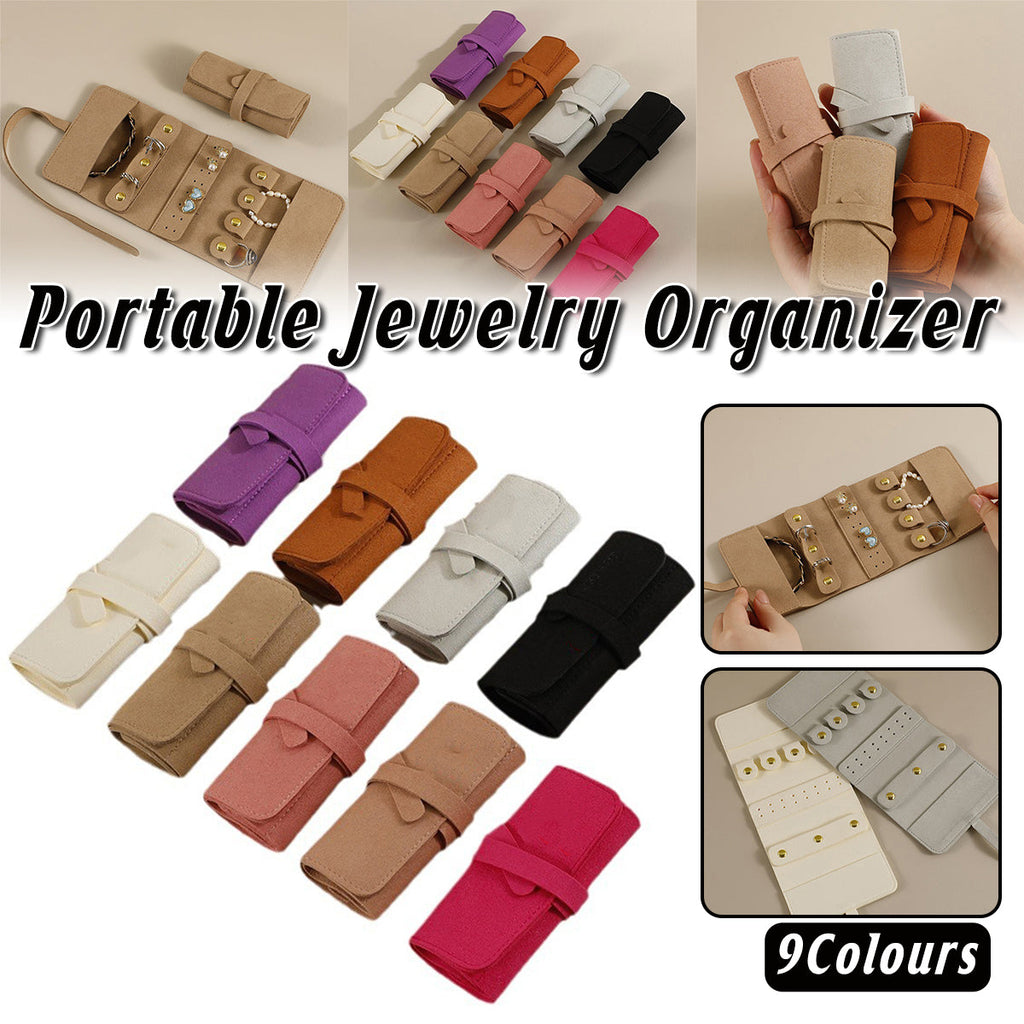 Portable Microfiber Jewelry Storage Bag Roll Organizer for Earrings Necklaces - Grey