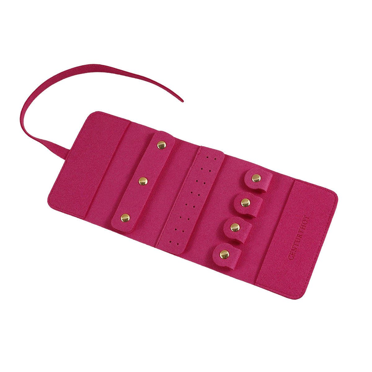 Portable Microfiber Jewelry Storage Bag Roll Organizer for Earrings Necklaces - Pink
