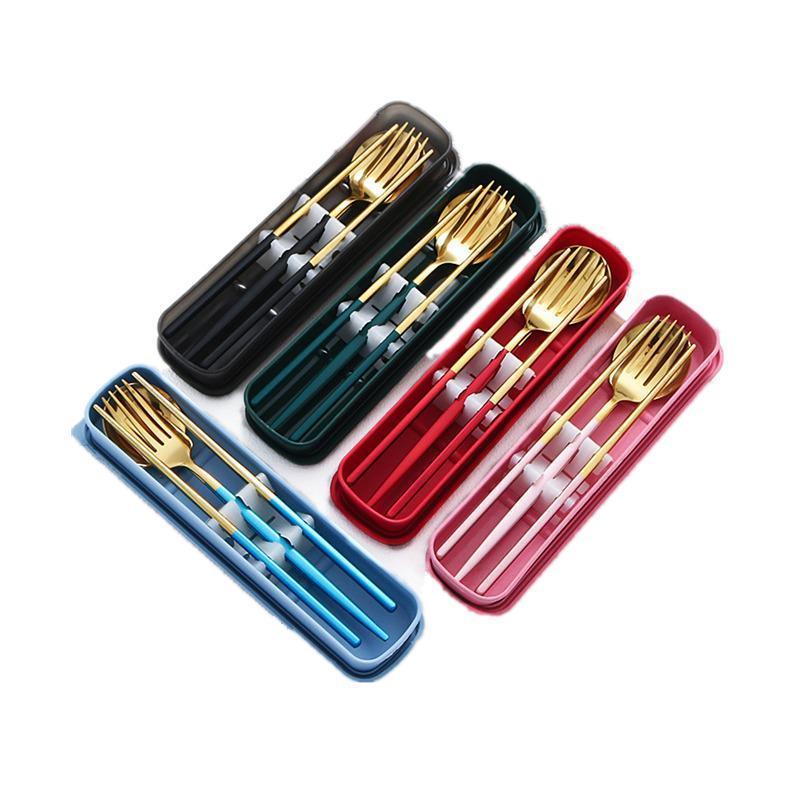 5PC Stainless Steel Portable Cutlery Set -  Fork Spoon for Travel & Picnic - Black