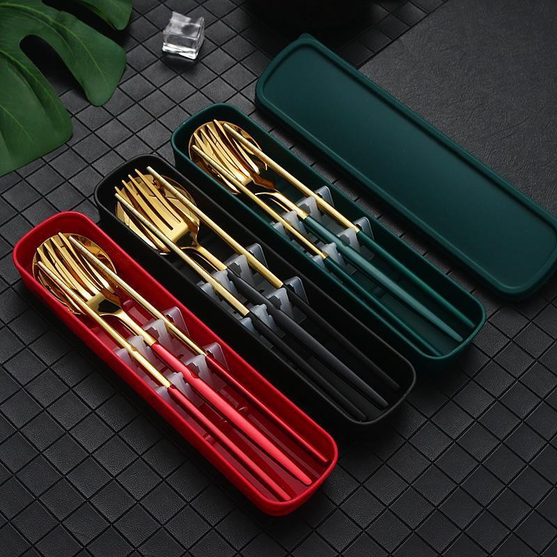 5PC Stainless Steel Portable Cutlery Set -  Fork Spoon for Travel & Picnic - Black