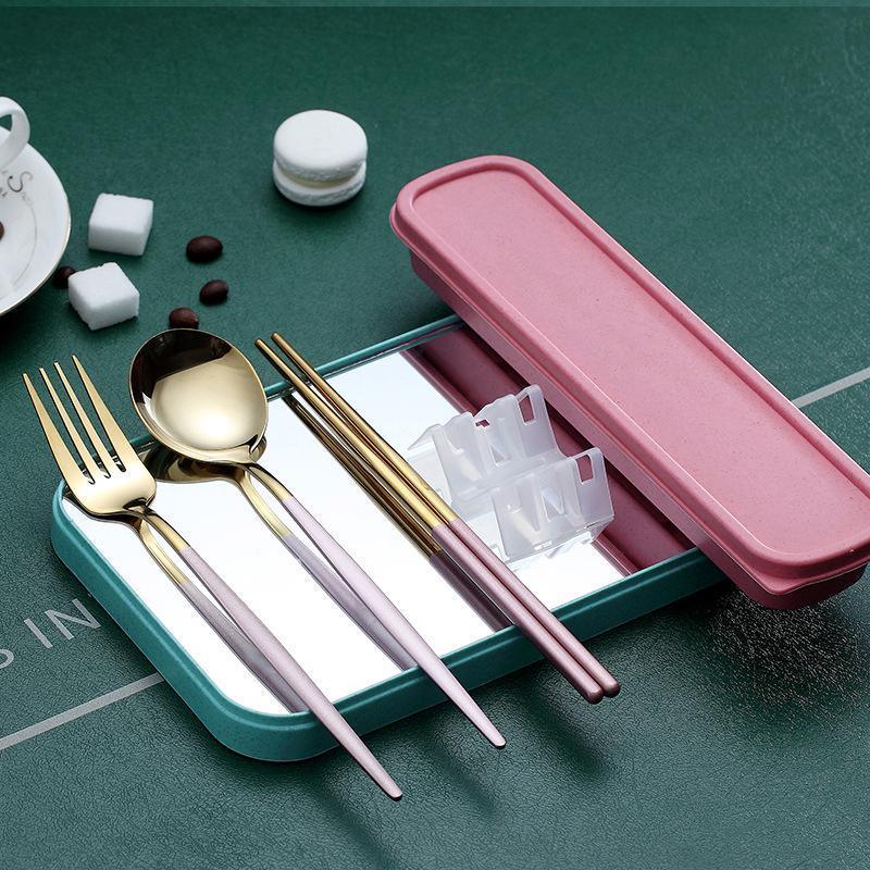 5PC Stainless Steel Portable Cutlery Set -  Fork Spoon for Travel & Picnic - Black