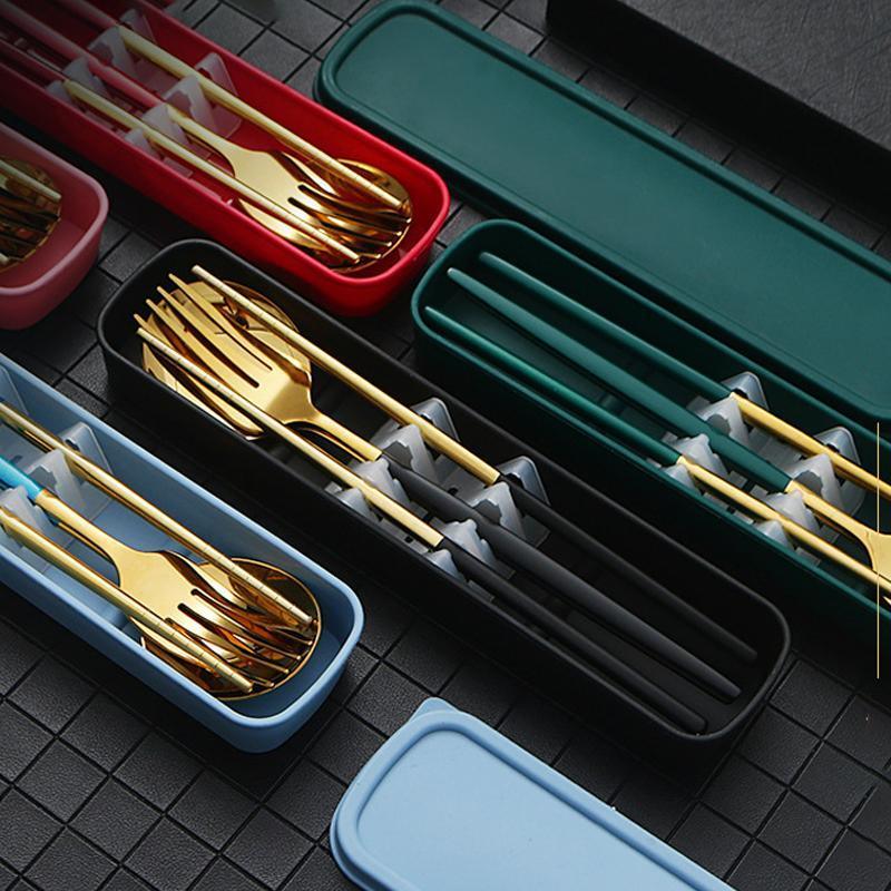 5PC Stainless Steel Portable Cutlery Set -  Fork Spoon for Travel & Picnic - Black