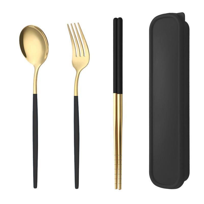 5PC Stainless Steel Portable Cutlery Set -  Fork Spoon for Travel & Picnic - Blue