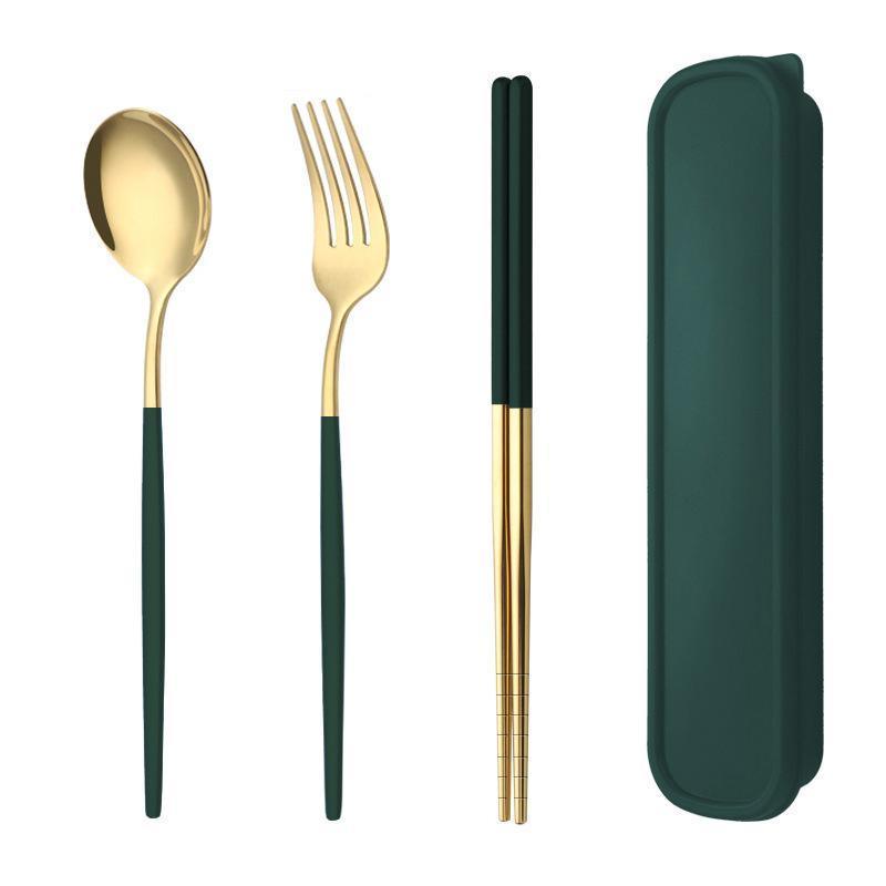 5PC Stainless Steel Portable Cutlery Set -  Fork Spoon for Travel & Picnic - Blue