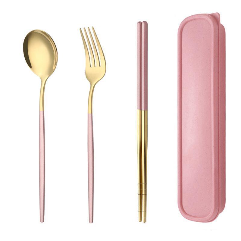 5PC Stainless Steel Portable Cutlery Set -  Fork Spoon for Travel & Picnic - Green