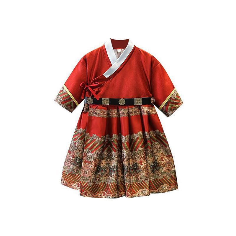 Red Hanfu Boys Girl Traditional Chinese Dress Ancient Style Performance Costume - 140CM