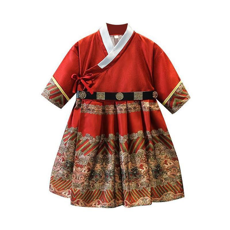 Red Hanfu Boys Girl Traditional Chinese Dress Ancient Style Performance Costume - 140CM