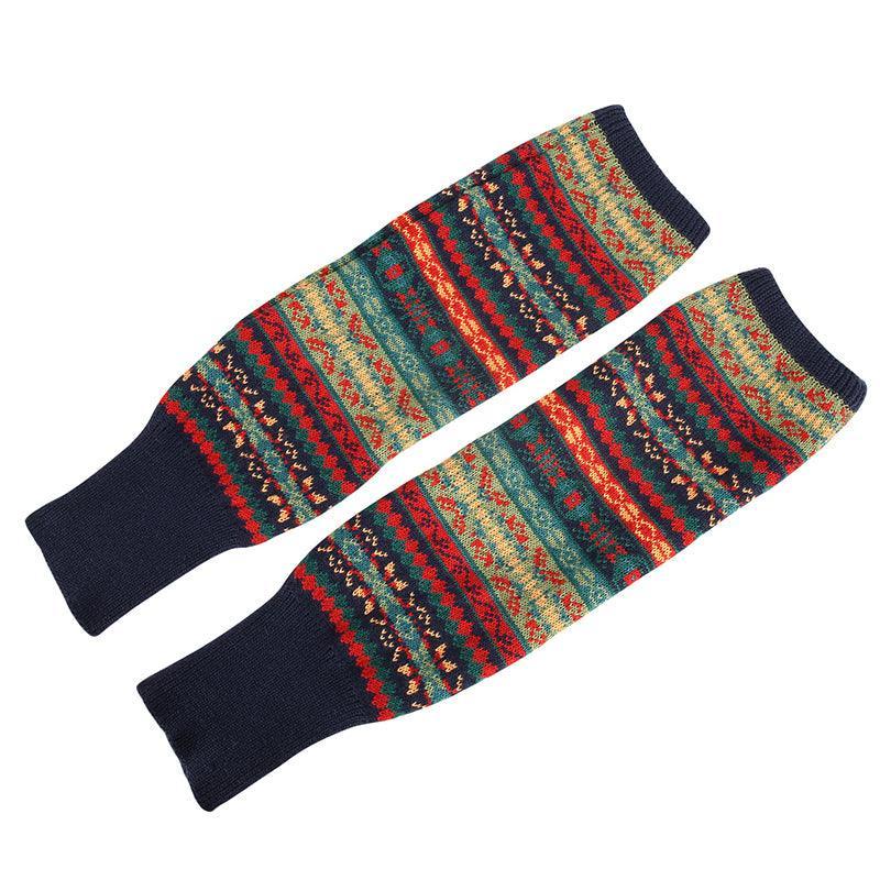 Women Ladies Winter Warm Knit Wool Leg Warmer Woolen Knee Knit Socks Leggings - Blue