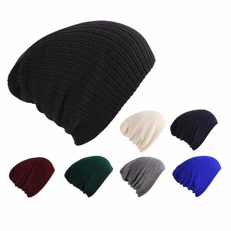 Winter Thermal Warm Women Men Hat Slouch Baggy Hat Beanie Ski Knitted Cap - Navy Blue