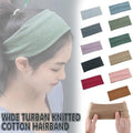 Women Headband Solid Wide Turban Knitted Cotton Hairband Girls Elastic Hair Band - Navy