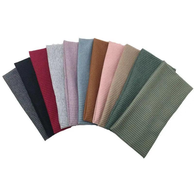 Women Headband Solid Wide Turban Knitted Cotton Hairband Girls Elastic Hair Band - Purple