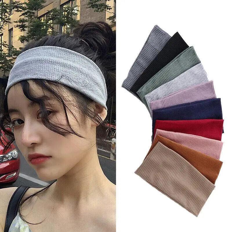 Women Headband Solid Wide Turban Knitted Cotton Hairband Girls Elastic Hair Band - Purple